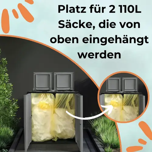 2-Fach Mülltrennsystem Garten Schrank Müllbox Trennsystem Müll Abfall Sack Eimer 2-Fach Mülltrennsystem Garten Schrank Müllbox Trennsystem Müll Abfall Sack Eimer