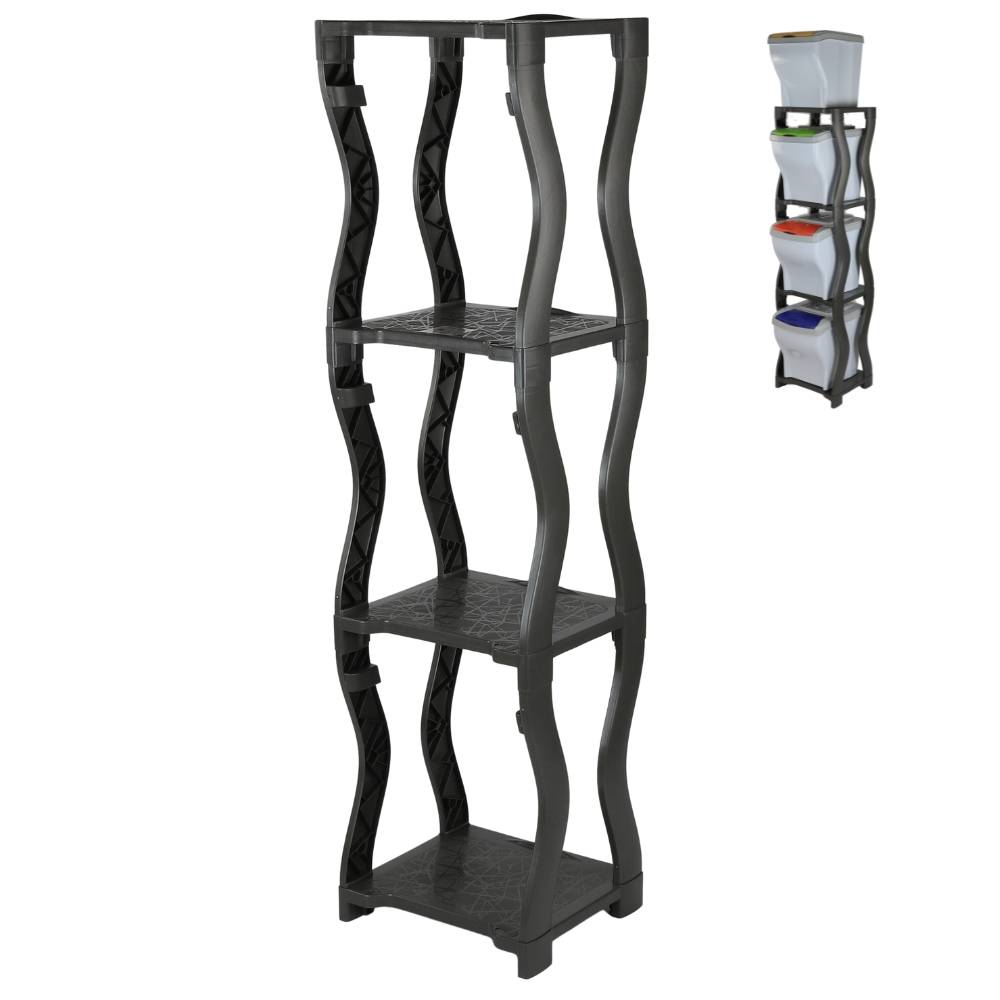 Regal für Mülleimer Set 3 und 4 Steckregal Kunststoff Haushaltsregal Kellerregal Lagerregal Garagenregal Küchenregal Keller