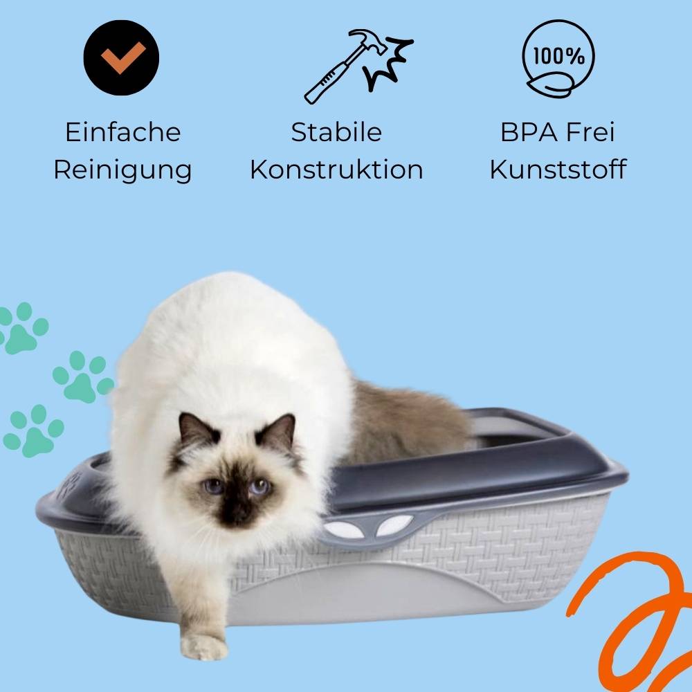 2x Katzentoilette XXL 60 cm Rattan Optik 2 Stück Dopplepack Katzenklo Katzen Schalen Toilette WC Rand