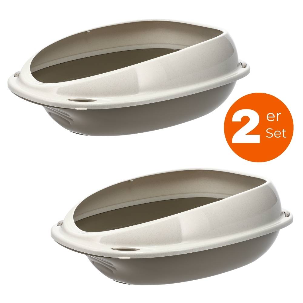 2x Katzenklo ohne Deckel Doppelpack Katzentoilette mit Rand Sparpaket Katzen WC 2er Set Schalentoilette 57x40x19 cm grau oval