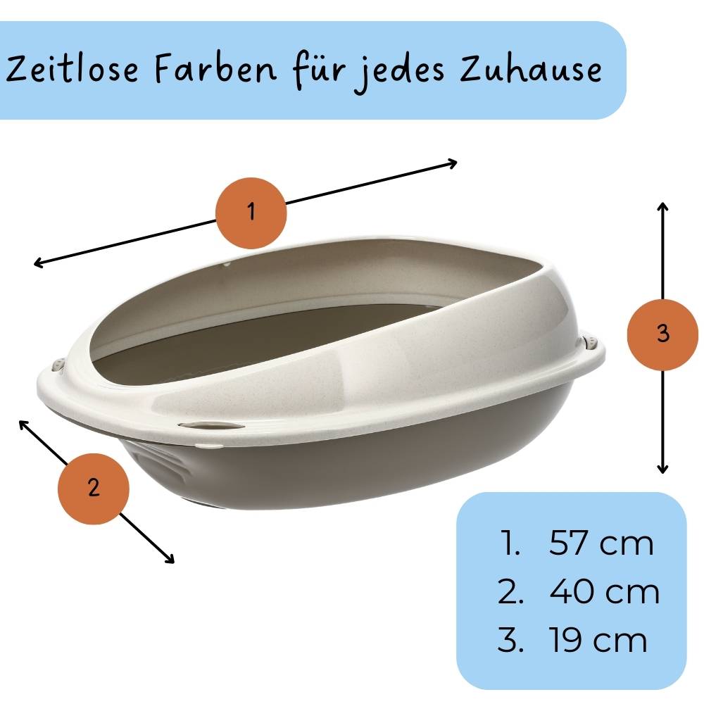 2x Katzenklo ohne Deckel Doppelpack Katzentoilette mit Rand Sparpaket Katzen WC 2er Set Schalentoilette 57x40x19 cm grau oval