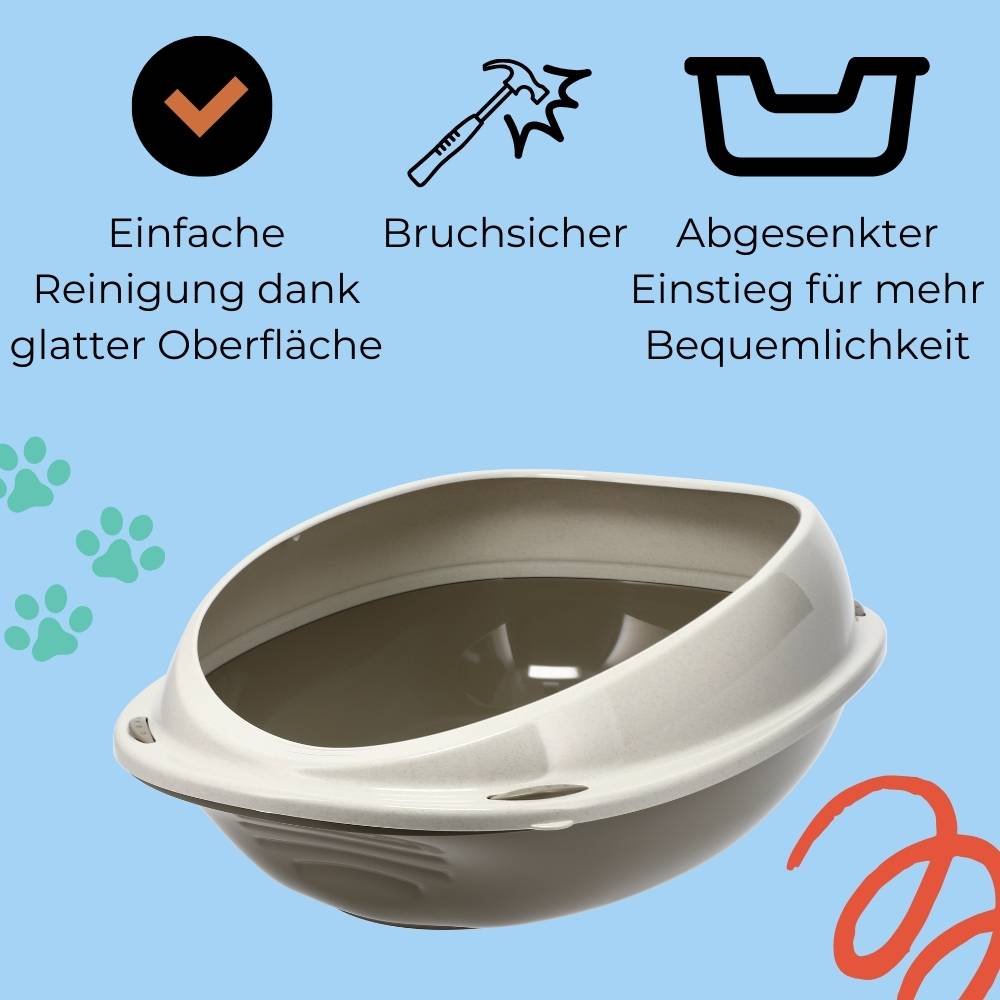 2x Katzenklo ohne Deckel Doppelpack Katzentoilette mit Rand Sparpaket Katzen WC 2er Set Schalentoilette 57x40x19 cm grau oval