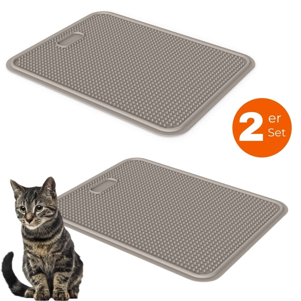 2x Katzenklo Matte Katzenstreu Katzentoilette Vorleger Katzenstreumatte Auffangmatte Grau Vorlegematte Doppelpack Sparpaket