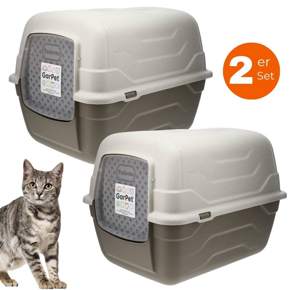 2x Katzenklo mit Deckel Schaufel Aktivkohlefilter - Haube kippbar - große XXL Katzentoilette Katzen WC Klo Doppelpack Sparpaket