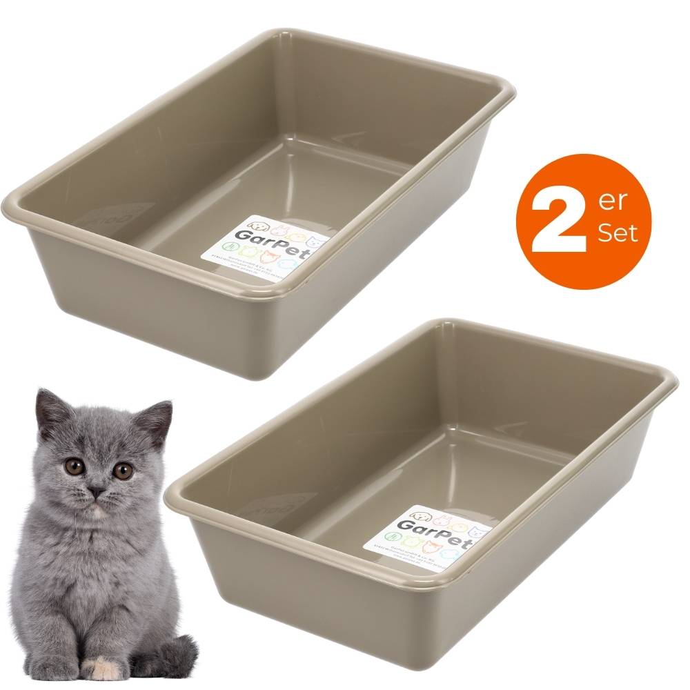 2x Katzenklo Katzentoilette offen Kitten ohne Deckel Katzen Schalentoilette Klo Toilette Zubehör Doppelpack Sparpaket