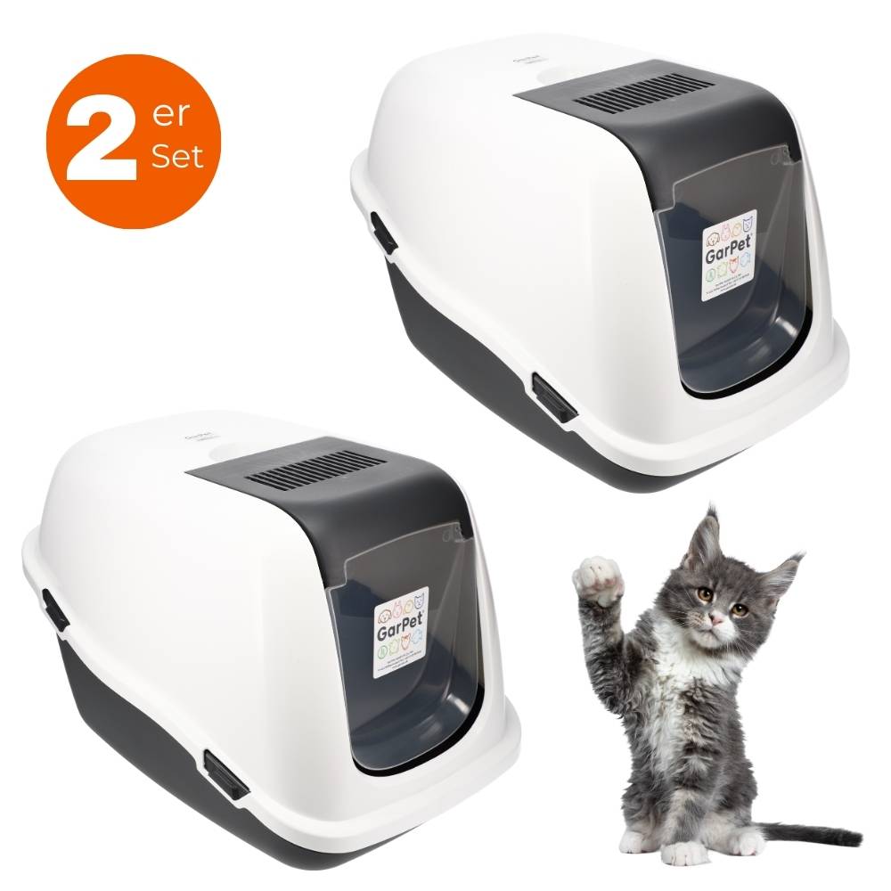 2x Katzenklo mit Deckel Aktivkohlefilter - Haube kippbar - extrahohe Unterschale große XXL Katzentoilette Hauben Toilette Doppelpack Sparpaket