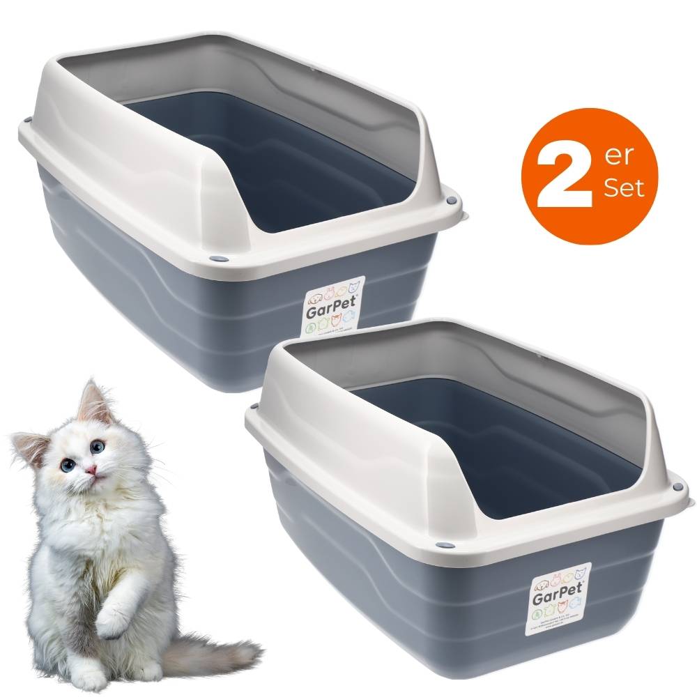 2x Katzenklo Hoher Rand Extra hohe Katzentoilette offen Katzenklo mit hohem Rand groß ohne Deckel Doppelpack Sparpaket