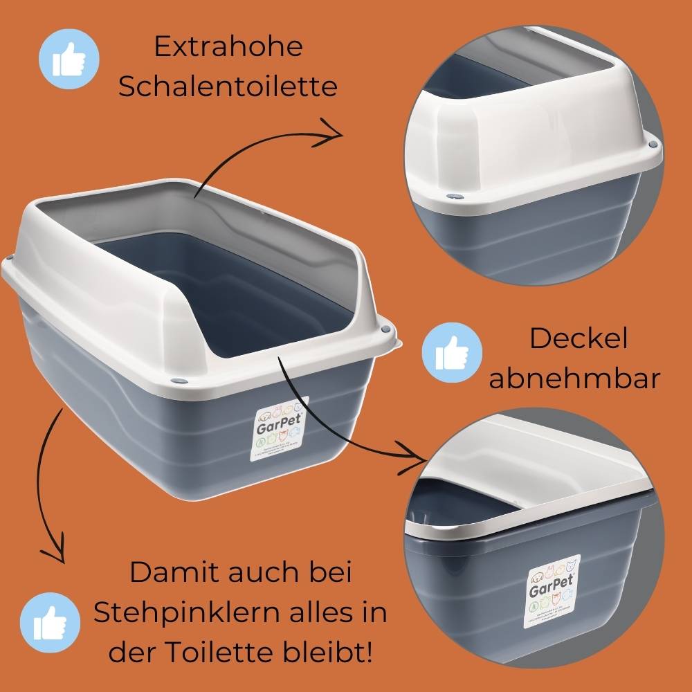 2x Katzenklo Hoher Rand Extra hohe Katzentoilette offen Katzenklo mit hohem Rand groß ohne Deckel Doppelpack Sparpaket