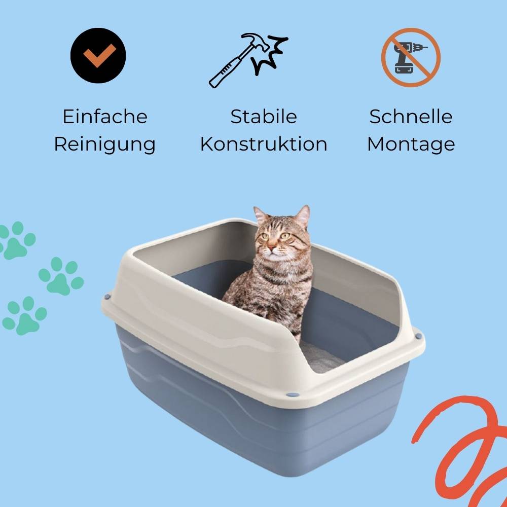 2x Katzenklo Hoher Rand Extra hohe Katzentoilette offen Katzenklo mit hohem Rand groß ohne Deckel Doppelpack Sparpaket