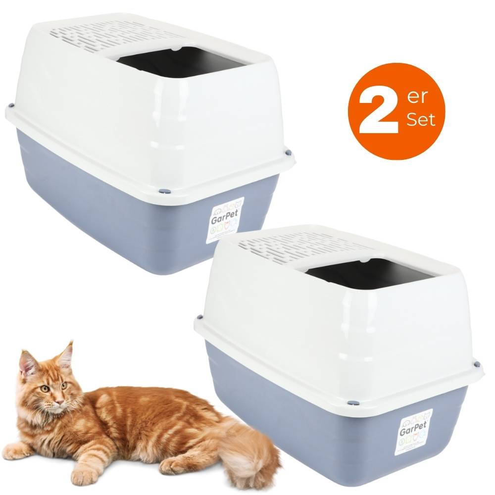 2x Hop In Katzenklo oben einstieg Katzentoilette geschlossen Haubentoilette Top Entry Jump-In XXL Katzen Klo Doppelpack Sparpaket