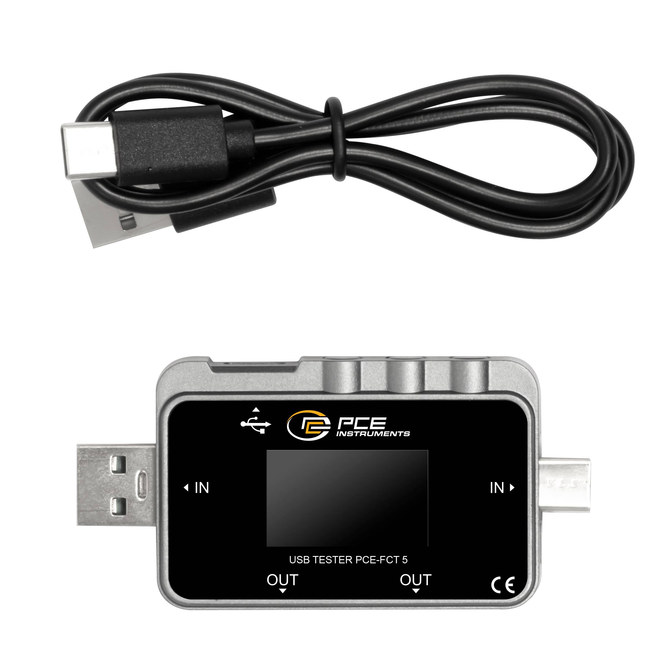 PCE Instruments Multimeter PCE-FCT 5 |TRMS |USB-A und USB-C Ein- und Ausgänge |Kabelerkennung |Schnellladeprotokolle