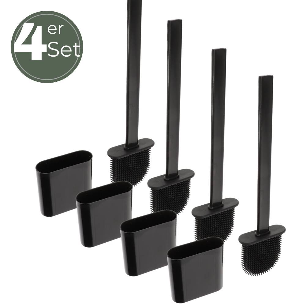Klobürste Silikon schwarz 4x Set Wandmontage Silikon Toilettenbürste WC Bürste Klobürstenhalter ohne bohren WC Bürstengarnitur WC Bürsten & Halt