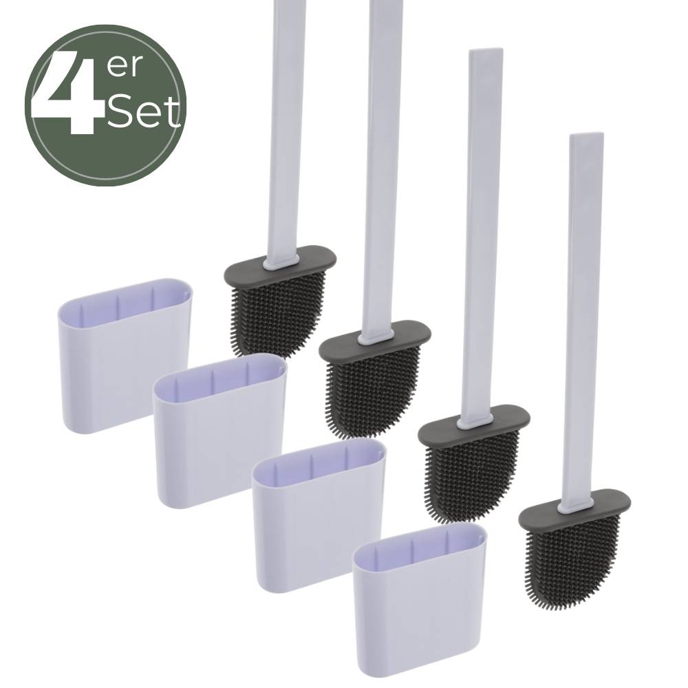 Klobürste Silikon weiß 4x Set Wandmontage Silikon Toilettenbürste WC Bürste Klobürstenhalter ohne bohren WC Bürstengarnitur WC Bürsten & Halter