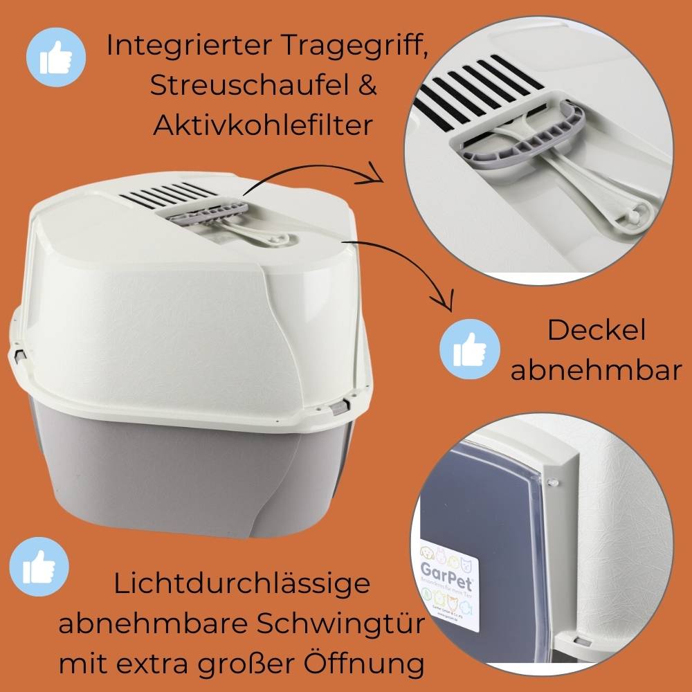 2x Große Eck Katzentoilette Katzenklo Ecke mit Deckel geschlossen XXL Ecktoilette Katzen Haubentoilette Filter Schaufel Doppelpack Sparpaket