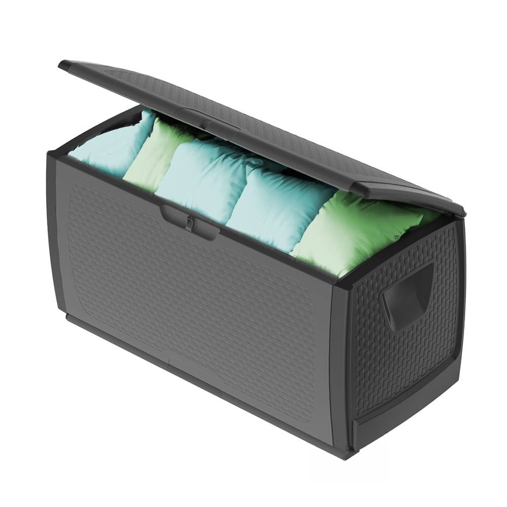 Gartenbox Auflagenbox Wasserdicht Box für Gartenauflagen Aufbewahrungsbox Garten Kissenbox Outdoor XXL Gartentruhe Wetterfest mit Rollen 430 L grau