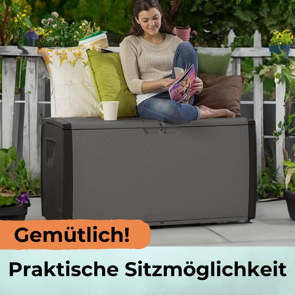 Gartenbox Auflagenbox Wasserdicht Box für Gartenauflagen Aufbewahrungsbox Garten Kissenbox Outdoor XXL Gartentruhe Wetterfest mit Rollen 430 L grau