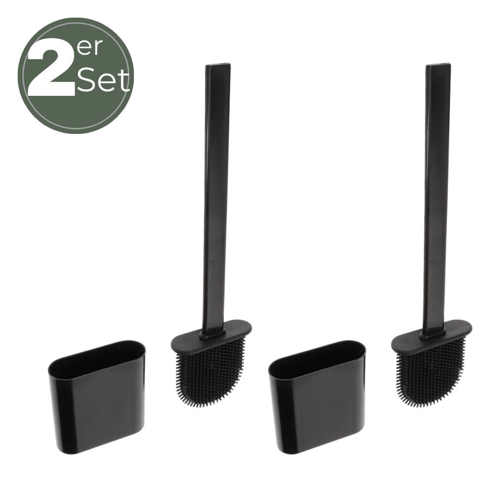 Klobürste Silikon schwarz 2x Set Wandmontage Silikon Toilettenbürste WC Bürste Klobürstenhalter ohne bohren WC Bürstengarnitur WC Bürsten & Halt