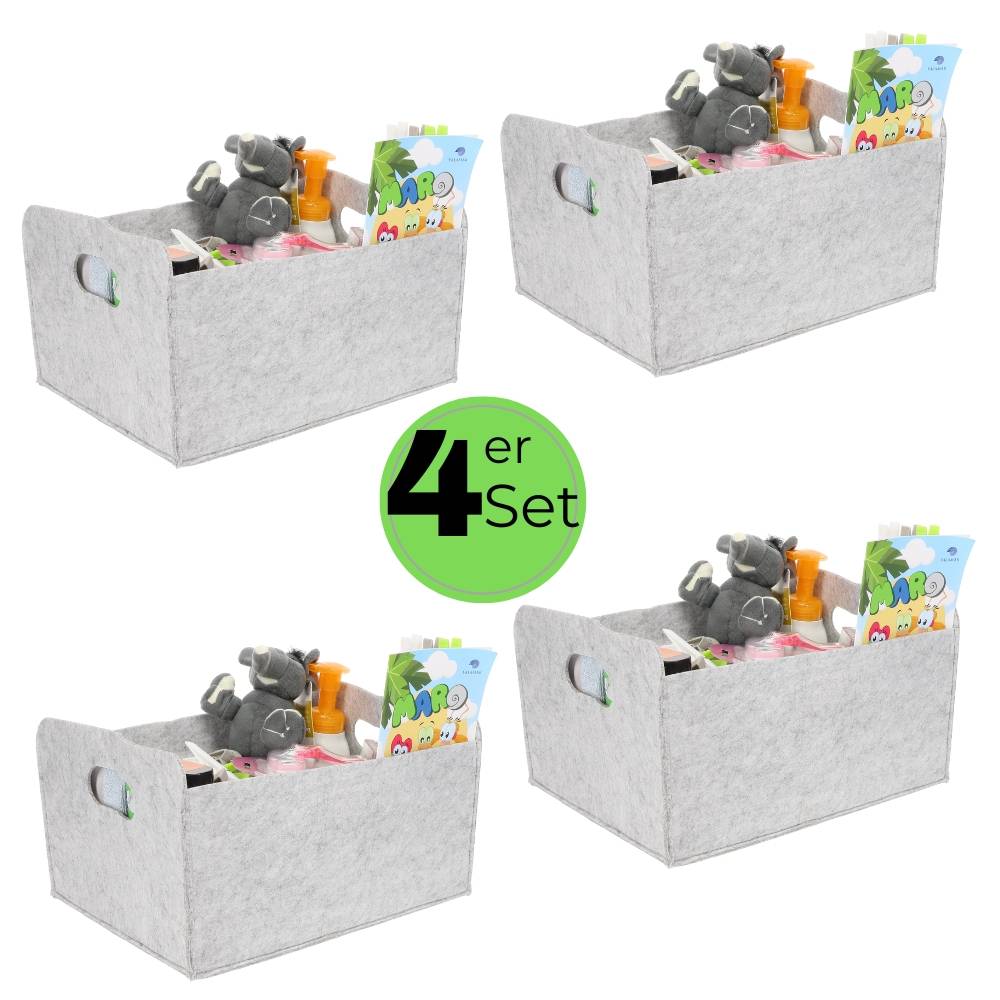 4x Aufbewahrungsbox faltbar Stoff Aufbewahrungskorb faltbar Schrank Organizer Filzkorb Aufbewahrung faltbare Stoffbox klein 25x31x15 hellgrau