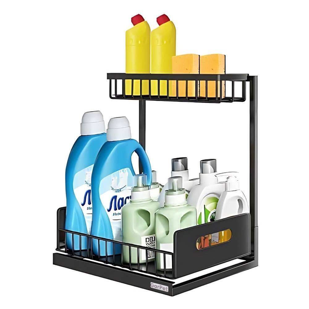 Spülschrank Organizer schmal ausziehbar Küche Metall 2 Etagen unter Waschbecken Regal Küchen Organizer Gewürzregale Organizer für Badezimmer schw