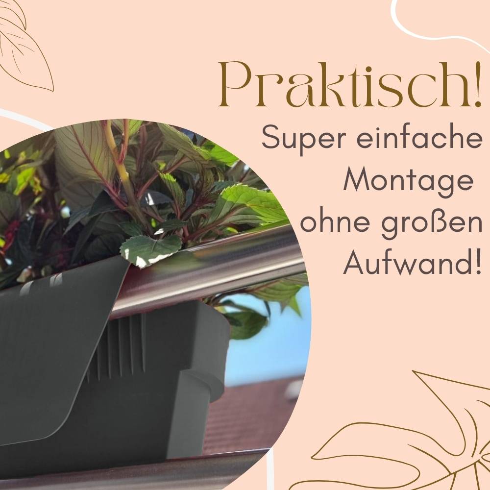 2x Geländerkasten Balkon mit Wasserspeicher Blumentopf Zaun Blumenkasten Geländer Balkontopf Balkonkasten Anthrazit