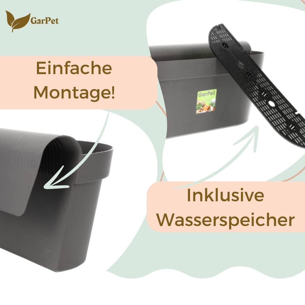 4x Geländerkasten Balkon mit Wasserspeicher Blumentopf Zaun Blumenkasten Geländer Balkontopf Balkonkasten Anthrazit