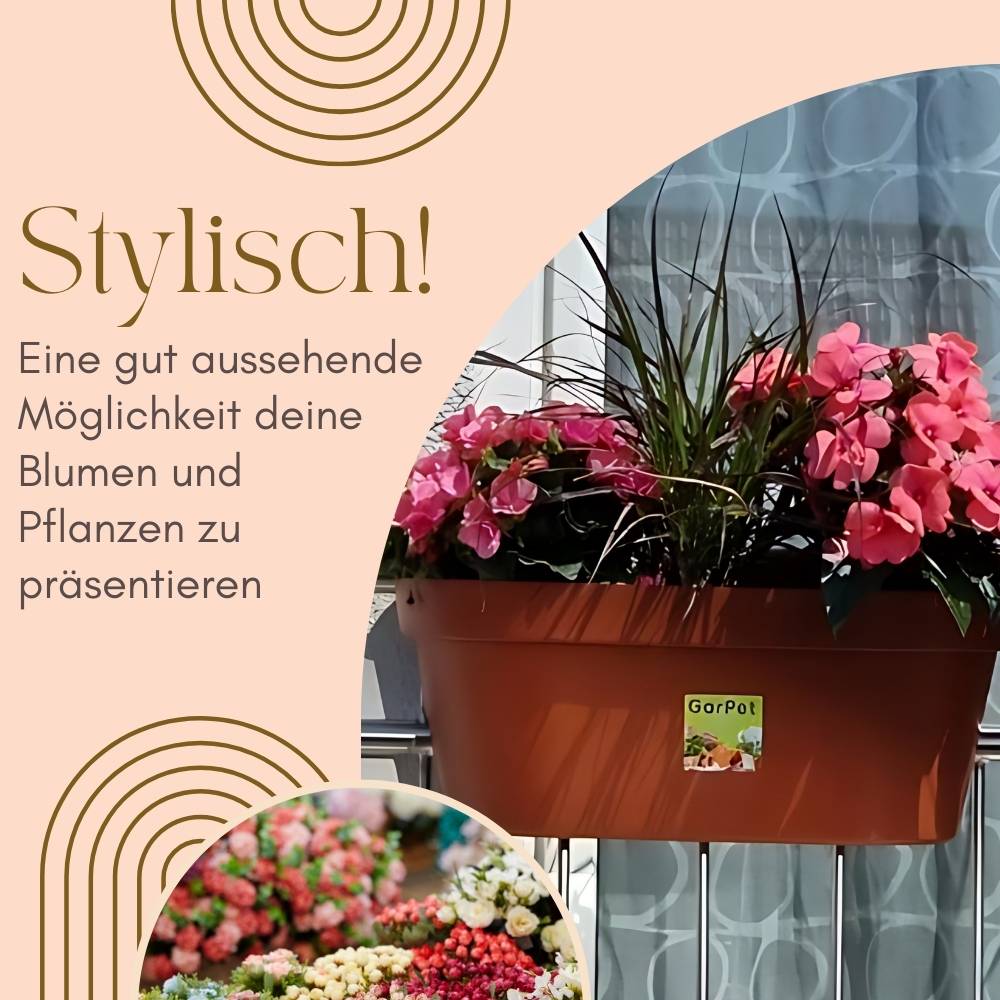 2x Geländerkasten Balkon mit Wasserspeicher Blumentopf Zaun Blumenkasten Geländer Balkontopf Balkonkasten Terracotta