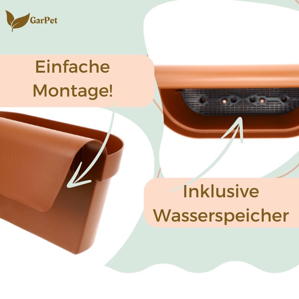 2x Geländerkasten Balkon mit Wasserspeicher Blumentopf Zaun Blumenkasten Geländer Balkontopf Balkonkasten Terracotta