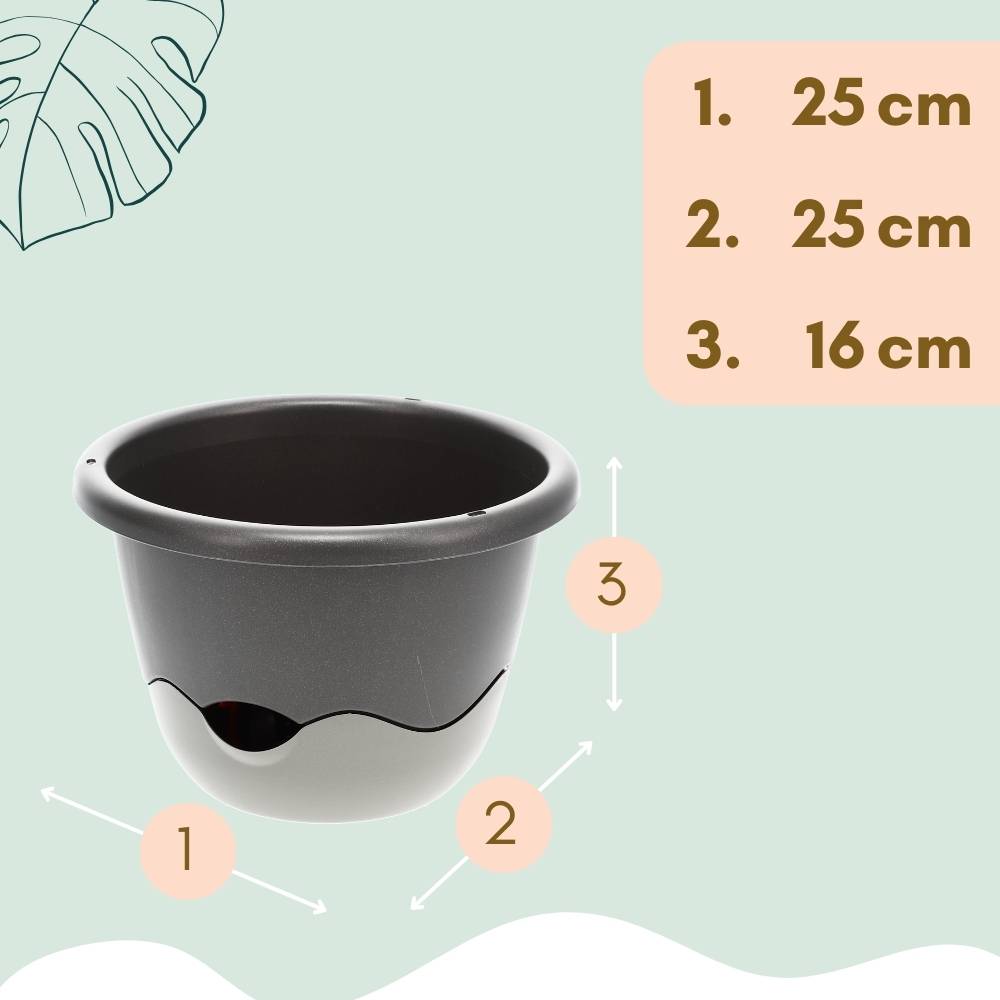 2x Blumentopf zum hängen Outdoor mit Wasserspeicher Hängeampel Blumenampel Kette Hängeblumentopf 25 cm Anthrazit