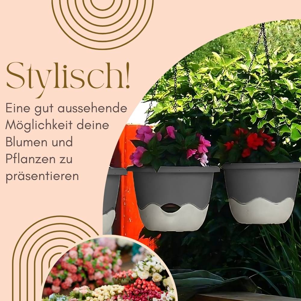 2x Blumentopf zum hängen Outdoor mit Wasserspeicher Hängeampel Blumenampel Kette Hängeblumentopf 25 cm Anthrazit