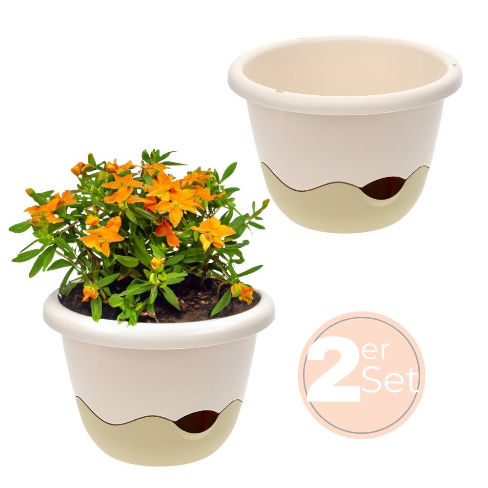 2x Blumentopf zum hängen Outdoor mit Wasserspeicher Hängeampel Blumenampel Kette Hängeblumentopf 25 cm elfenbein