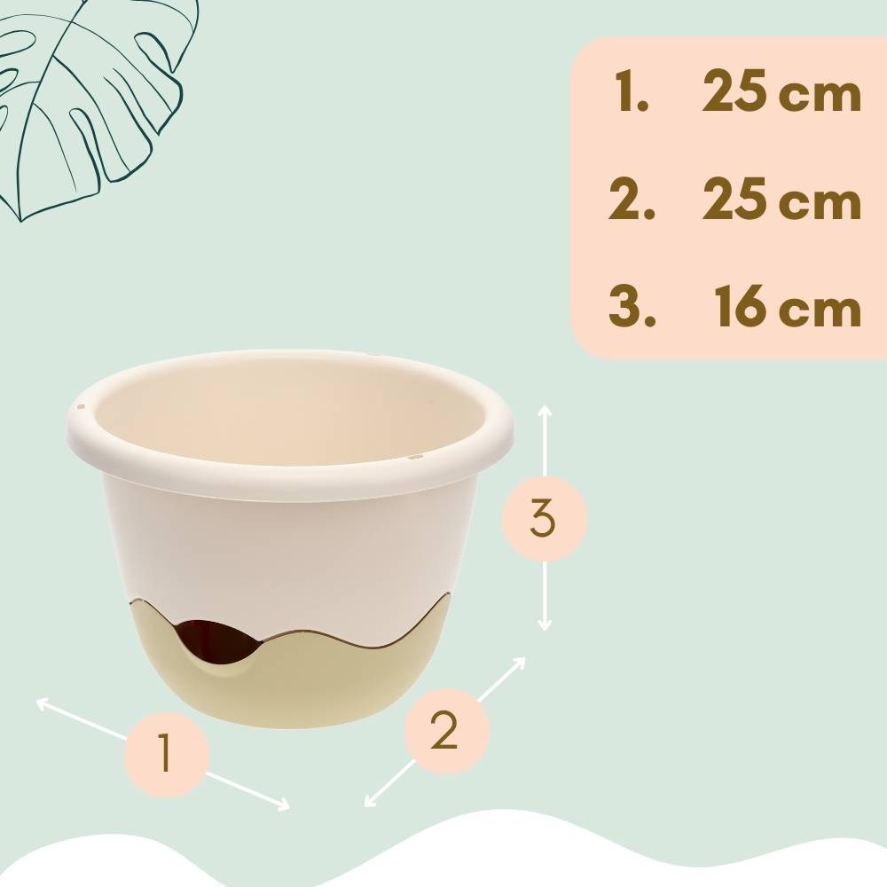 2x Blumentopf zum hängen Outdoor mit Wasserspeicher Hängeampel Blumenampel Kette Hängeblumentopf 25 cm elfenbein