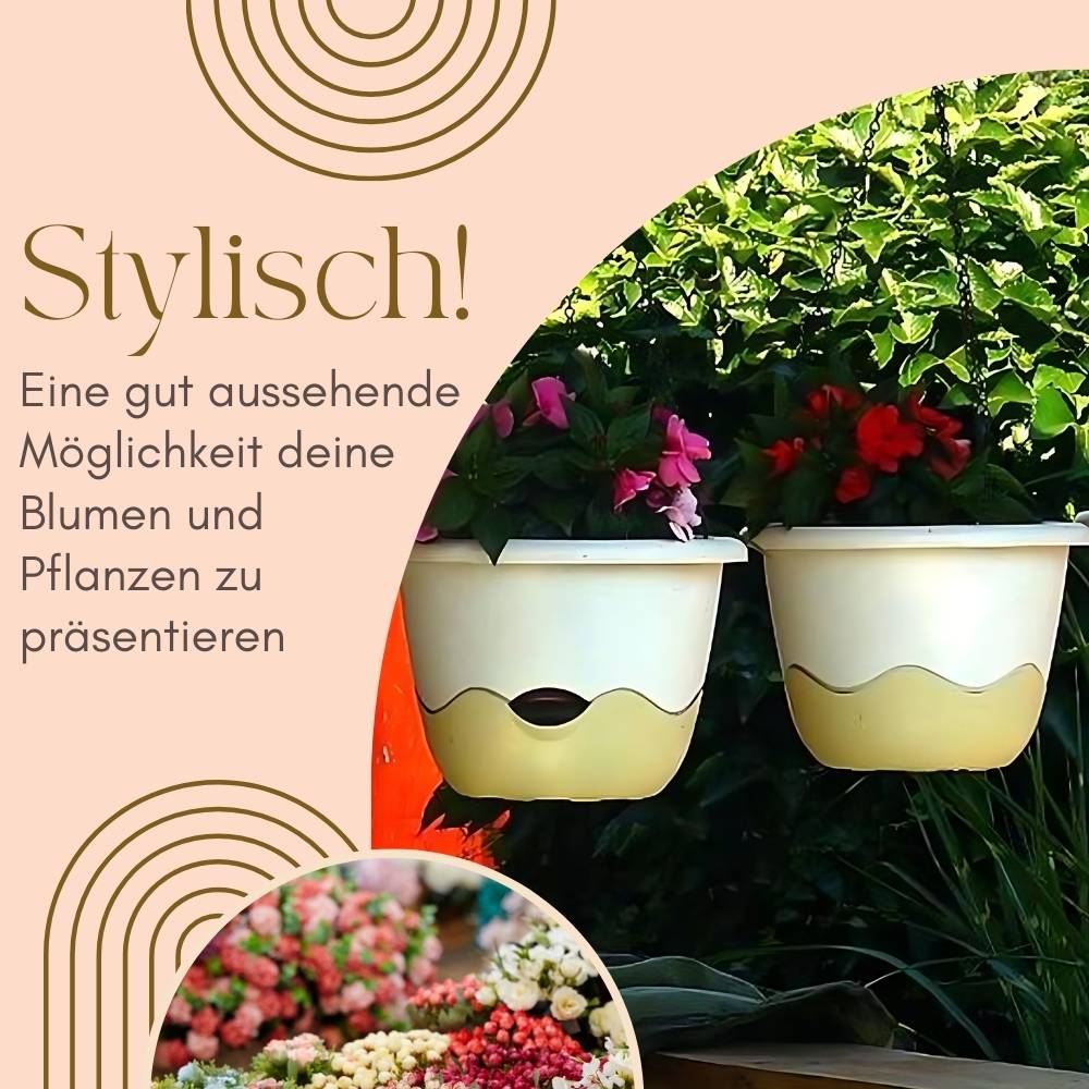 2x Blumentopf zum hängen Outdoor mit Wasserspeicher Hängeampel Blumenampel Kette Hängeblumentopf 25 cm elfenbein