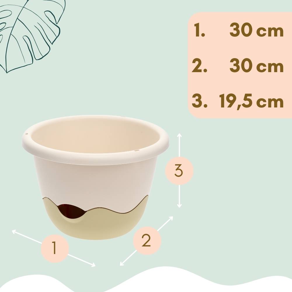 2x Blumentopf zum hängen Outdoor mit Wasserspeicher Hängeampel Blumenampel Kette Hängeblumentopf 30 cm elfenbein