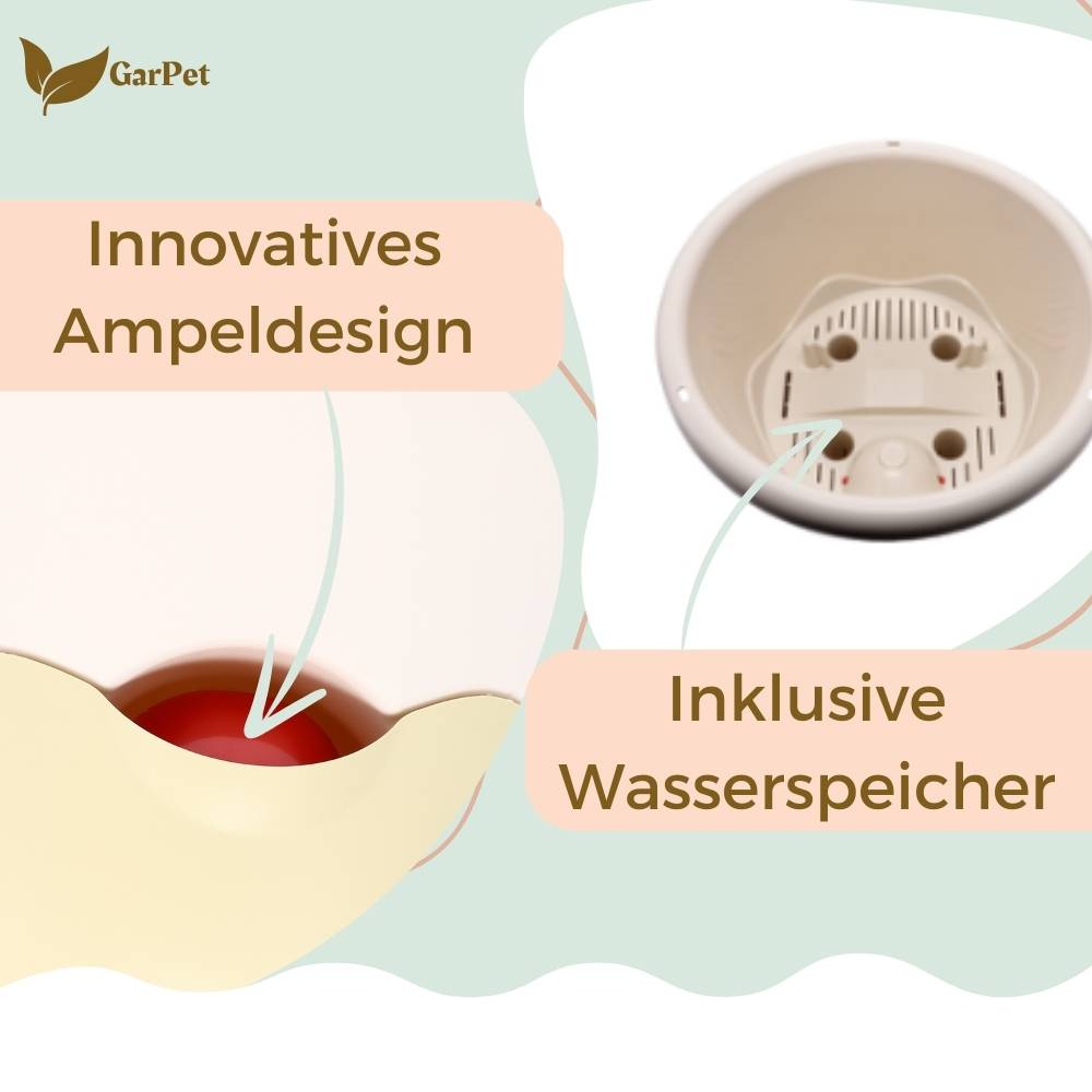 2x Blumentopf zum hängen Outdoor mit Wasserspeicher Hängeampel Blumenampel Kette Hängeblumentopf 30 cm elfenbein