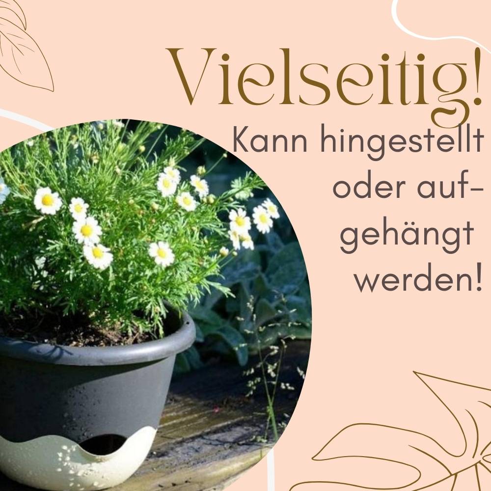2x Blumentopf zum hängen Outdoor mit Wasserspeicher Hängeampel Blumenampel Kette Hängeblumentopf 30 cm anthrazit