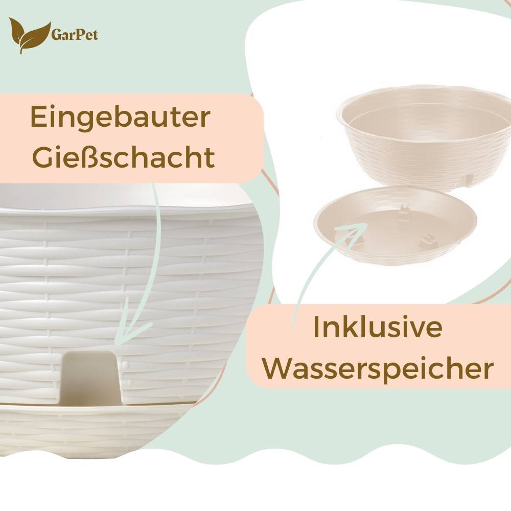 2x Blumenampel Blumentopf hängend außen Hängetopf für Pflanzen Blumentöpfe zum aufhängen Hängeampel inkl. Kette Wandhalterung Rattan weiß