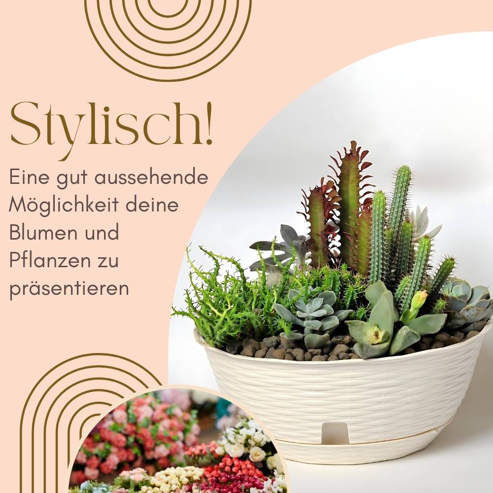 2x Blumenampel Blumentopf hängend außen Hängetopf für Pflanzen Blumentöpfe zum aufhängen Hängeampel inkl. Kette Wandhalterung Rattan weiß