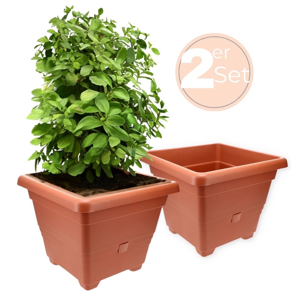 2x Pflanzkübel Rechteckig Pflanzkübel Groß Außen Blumenkübel Outdoor Pflanztopf Pflanzkasten Blumentopf Wasserspeicher 25 cm Terrakotta