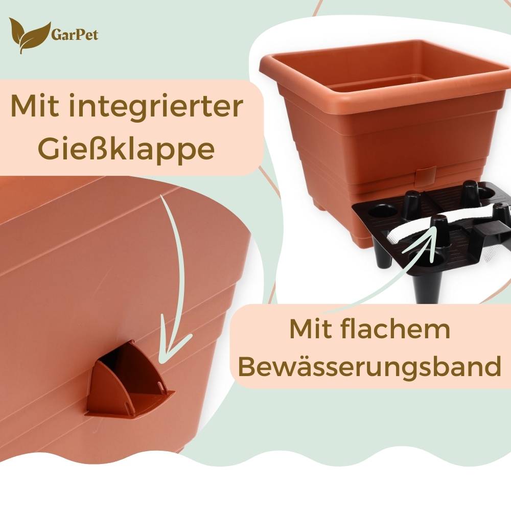 2x Pflanzkübel Rechteckig Pflanzkübel Groß Außen Blumenkübel Outdoor Pflanztopf Pflanzkasten Blumentopf Wasserspeicher 25 cm Terrakotta