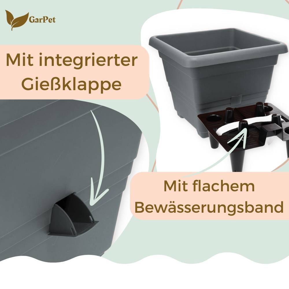 2x Pflanzkübel Rechteckig Pflanzkübel Groß Außen Blumenkübel Outdoor Pflanztopf Pflanzkasten Blumentopf Wasserspeicher 25 cm Anthrazit