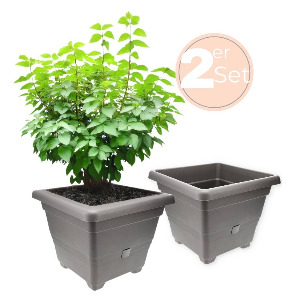 2x Pflanzkübel Rechteckig Pflanzkübel Groß Außen Blumenkübel Outdoor Pflanztopf Pflanzkasten Blumentopf Wasserspeicher 35 cm Anthrazit