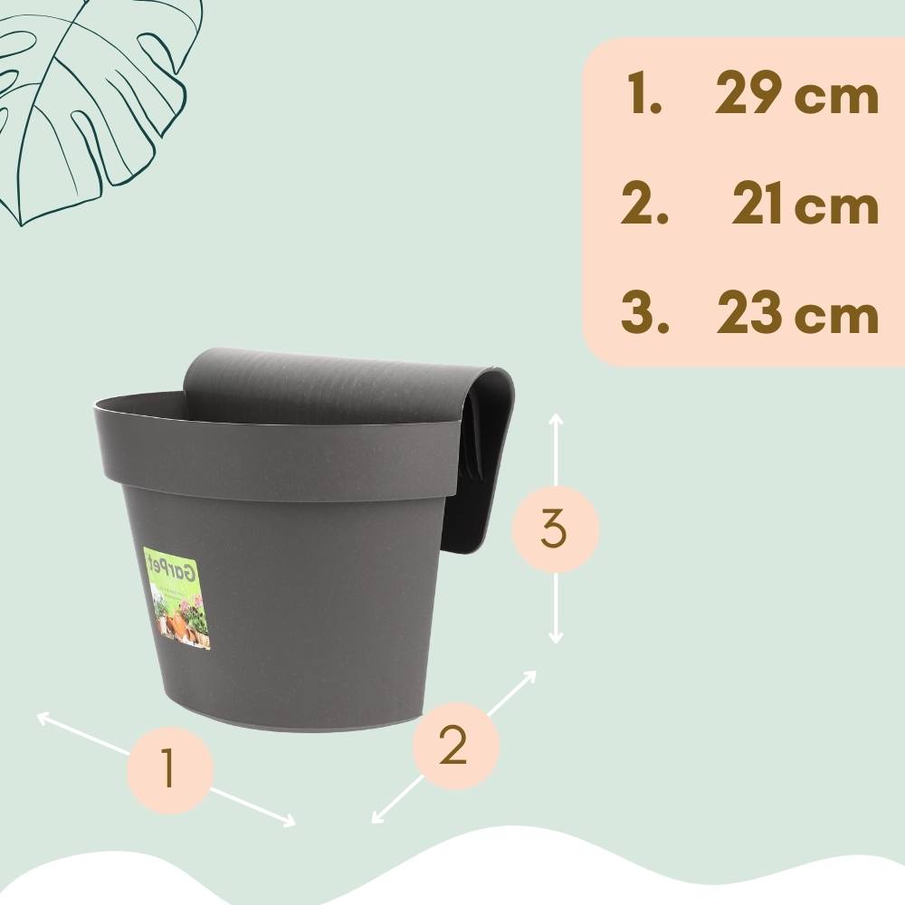 2x Geländertopf Balkon mit Wasserspeicher Blumentopf Zaun Blumenkasten Geländer Geländerkasten Balkontopf Balkonkasten Anthrazit