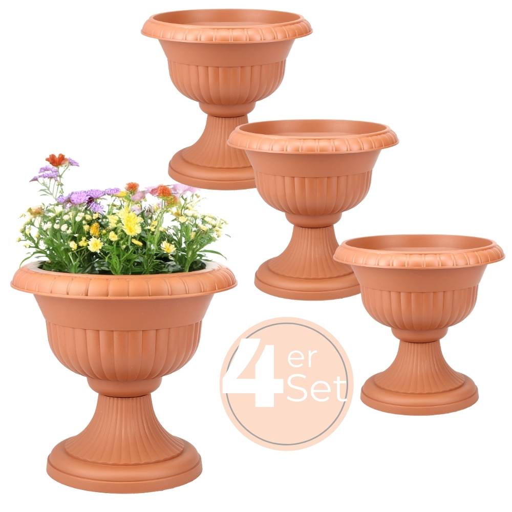4x Blumentopf mit Ständer Blumensäule Standfuß Pflanztopf Grabvase Friedhofsvase Blumentopf mit Füßen Blumentopf Ständer Terrakotta 30 cm