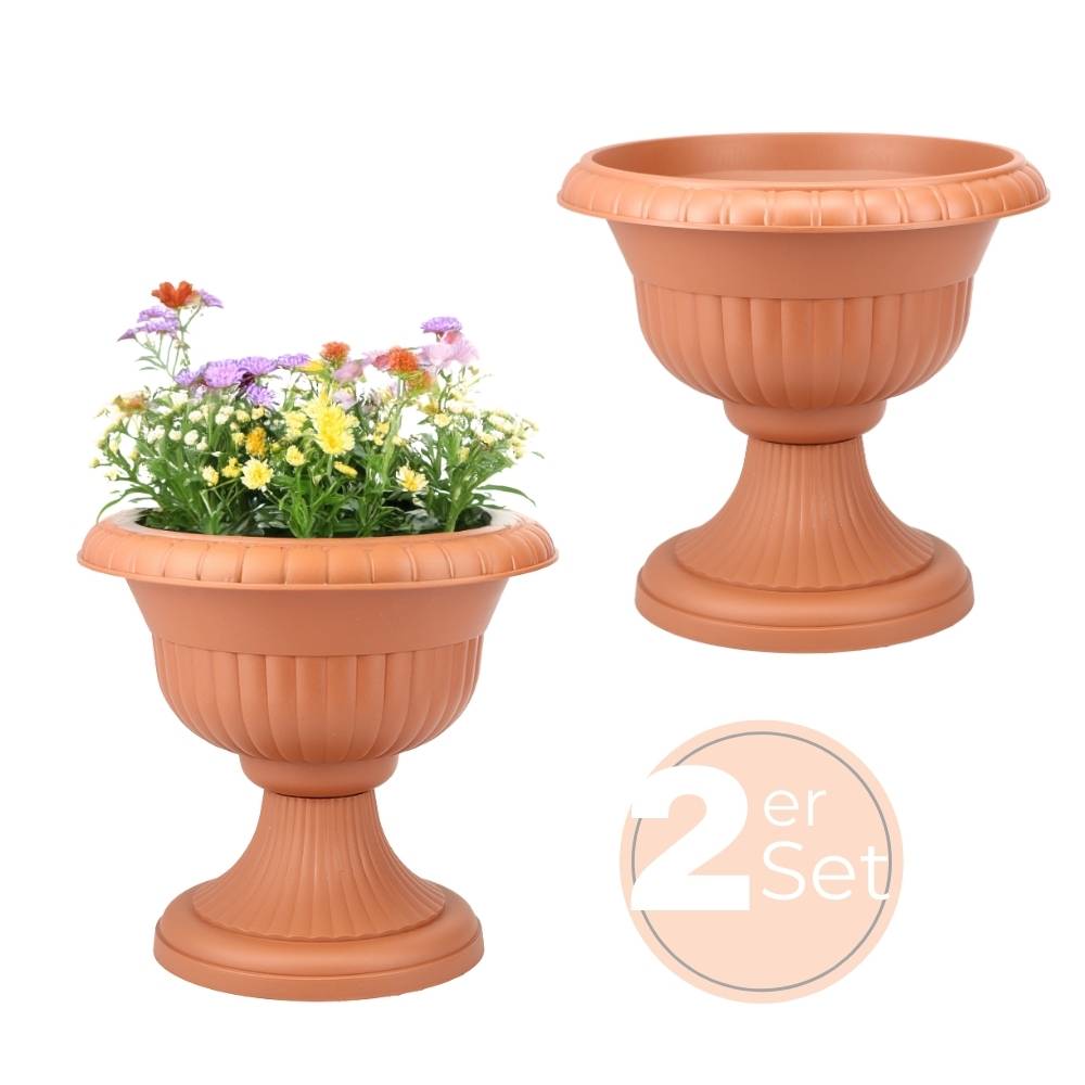 2x Blumentopf mit Ständer Blumensäule Standfuß Pflanztopf Grabvase Friedhofsvase Blumentopf mit Füßen Blumentopf Ständer Terrakotta 30 cm