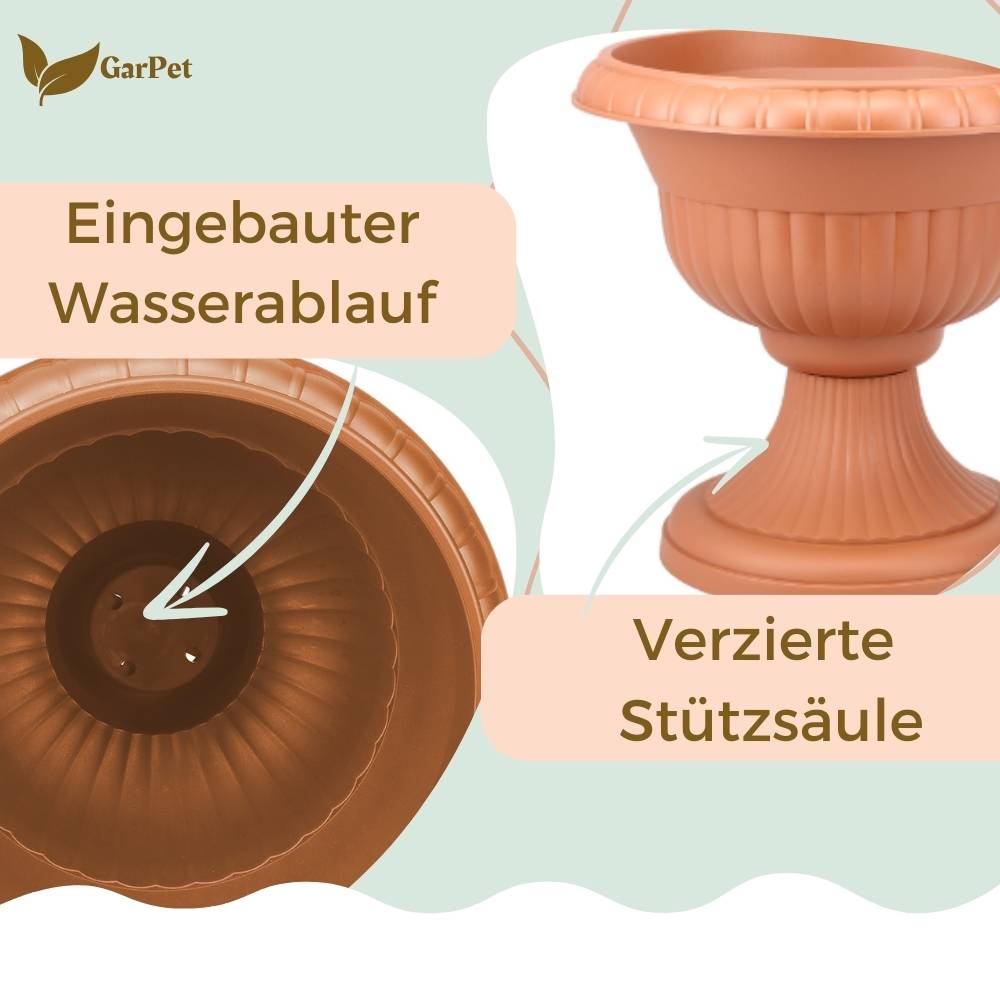 2x Blumentopf mit Ständer Blumensäule Standfuß Pflanztopf Grabvase Friedhofsvase Blumentopf mit Füßen Blumentopf Ständer Terrakotta 30 cm