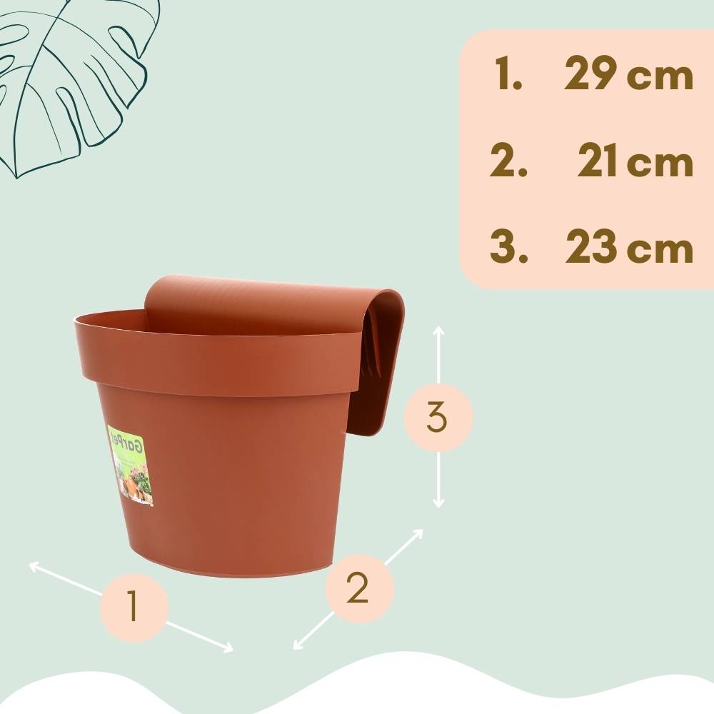 2x Geländertopf Balkon mit Wasserspeicher Blumentopf Zaun Blumenkasten Geländer Geländerkasten Balkontopf Balkonkasten Terracotta