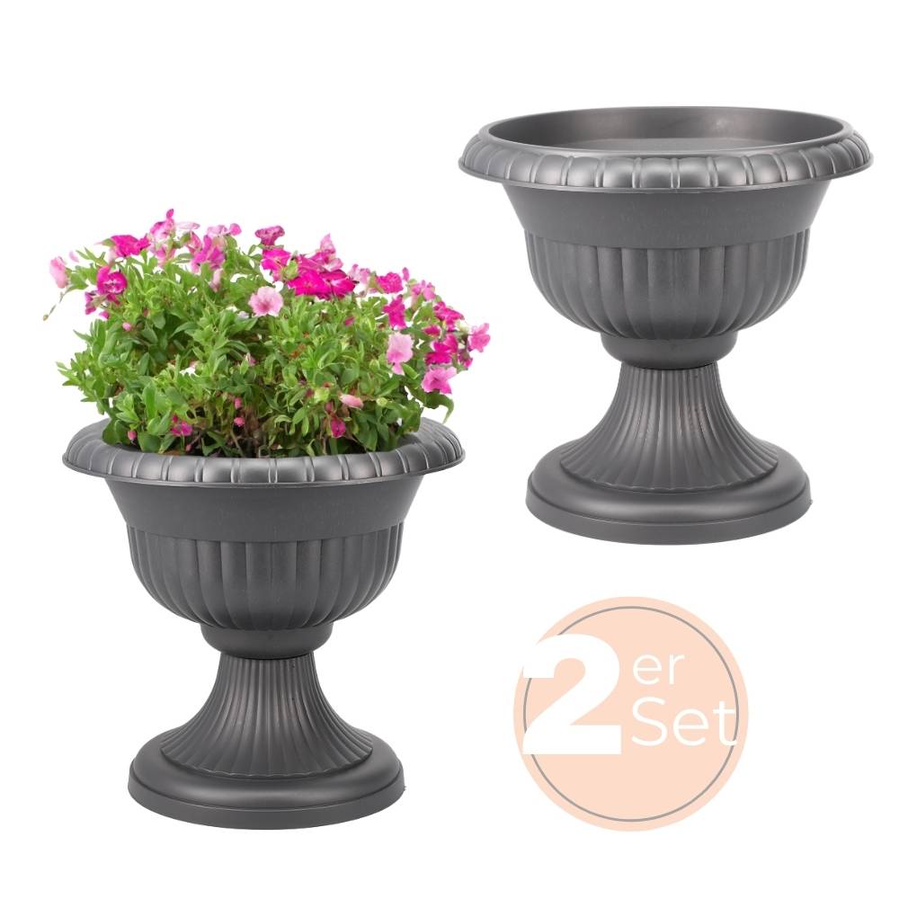 2x Blumentopf mit Ständer Blumensäule Standfuß Pflanztopf Grabvase Friedhofsvase Blumentopf mit Füßen Blumentopf Ständer Grau 30 cm
