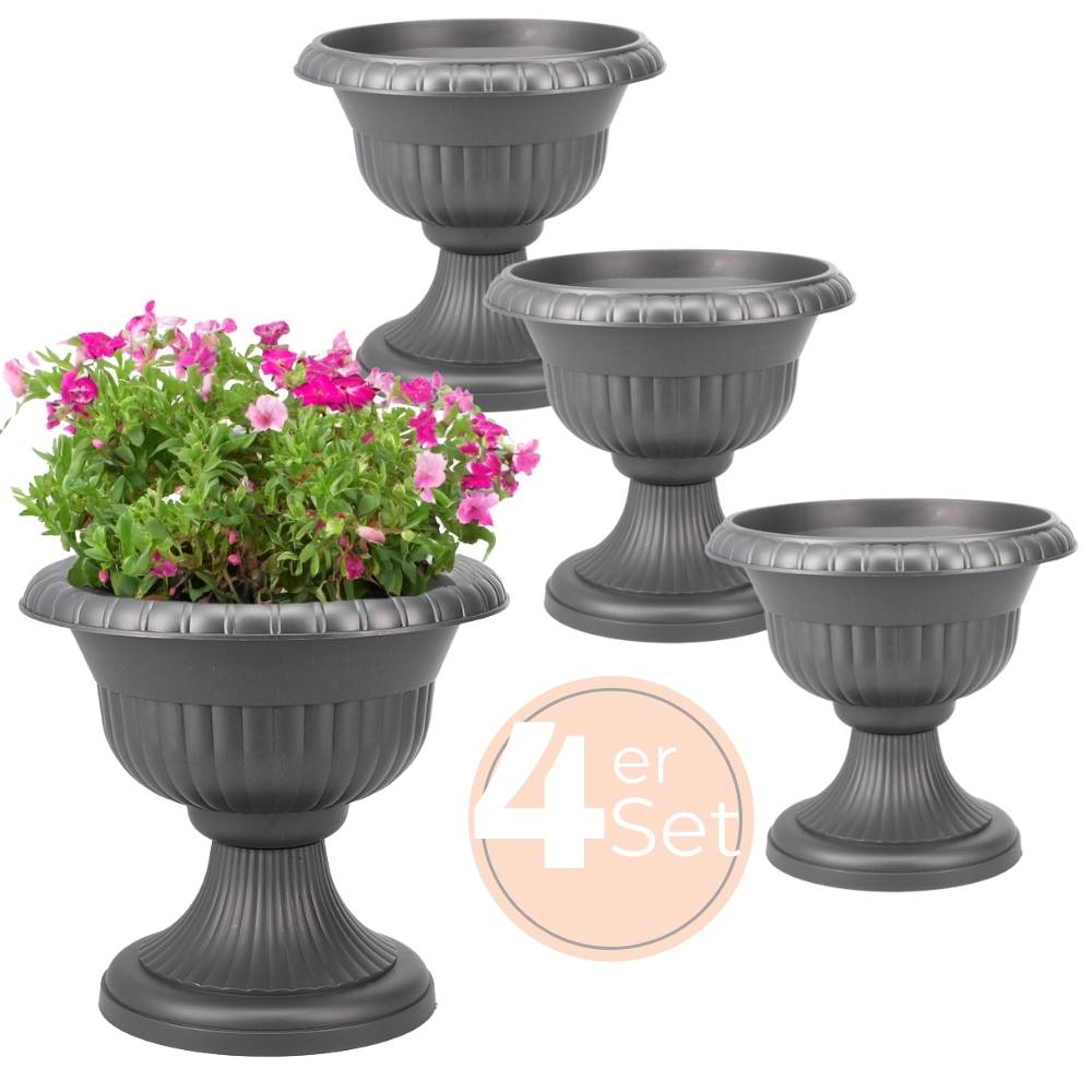 4x Blumentopf mit Ständer Blumensäule Standfuß Pflanztopf Grabvase Friedhofsvase Blumentopf mit Füßen Blumentopf Ständer Grau 30 cm