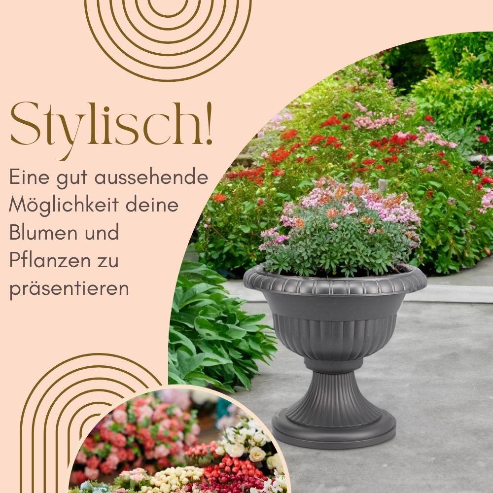 4x Blumentopf mit Ständer Blumensäule Standfuß Pflanztopf Grabvase Friedhofsvase Blumentopf mit Füßen Blumentopf Ständer Grau 30 cm