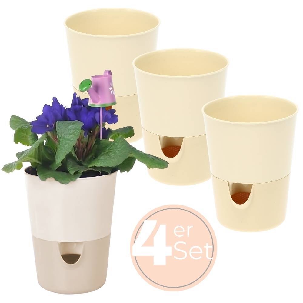 4x Kräutertopf Selbstbewässernd Selbstbewässerungstopf Kräutertopf Küche Basilikum Topf Blumentopf mit Bewässerungssystem Fensterbank Elfenbein